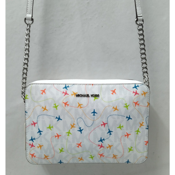 Michael Kors Jet Set Multicolor Leather Airplane Printed Crossbody Bag - NWT - Picture 2 of 14